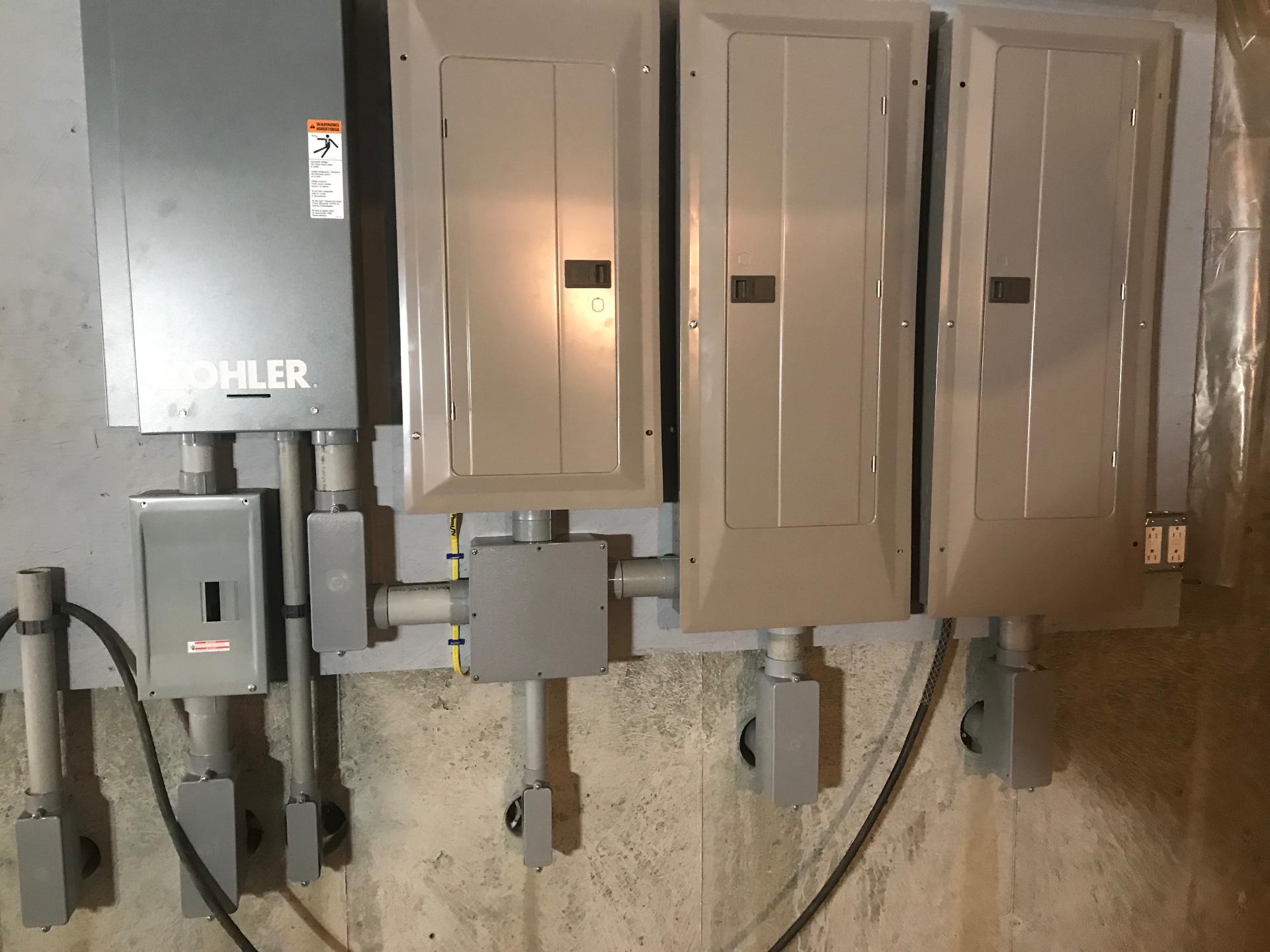 Multi-panel service with Kohler standby generator transfer switch by Andrew